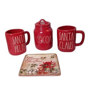 Rae Dunn Artisan Collection Christmas Items Santa Cups, Cocoa Jar, Cookie Plate